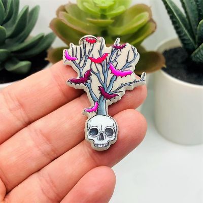 Halloween Acrylic Sugar Skull Earrings – Floral Butterfly Punk Dangle Earrings For Women, Spooky Novelty Jewelry - View #9