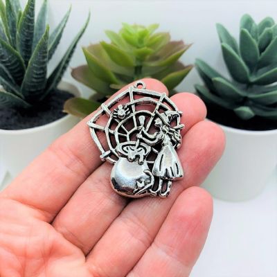 20 Pcs Large Witch with Web Pendant Image 1