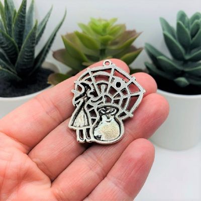 20 Pcs Large Witch with Web Pendant Image 2