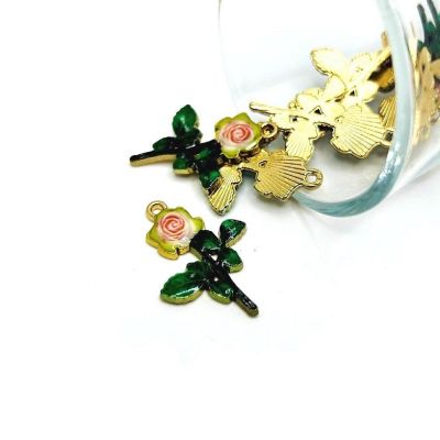 20 Pcs Pink and White Enamel Rose Charms Image 1