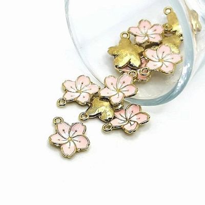 20 Pcs Pink and White Flower Charms Image 1