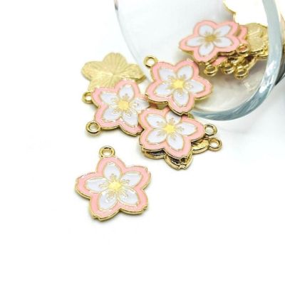 20 Pcs Pink and White Flower Charms Image 1
