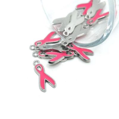 20 Pcs Pink Awareness Ribbon Charms Image 1