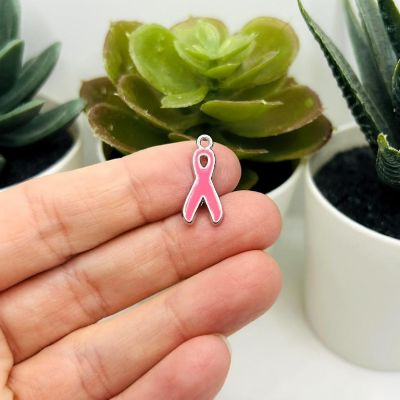 20 Pcs Pink Awareness Ribbon Charms Image 1