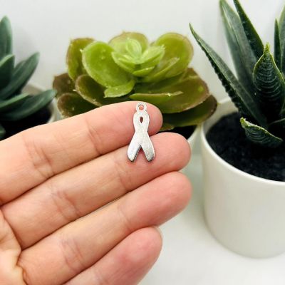 20 Pcs Pink Awareness Ribbon Charms Image 2