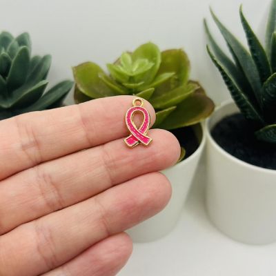 20 Pcs Pink Awareness Ribbon Charms Image 2