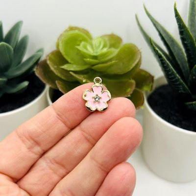 20 Pcs Pink Flower Rhinestone Charm Image 2