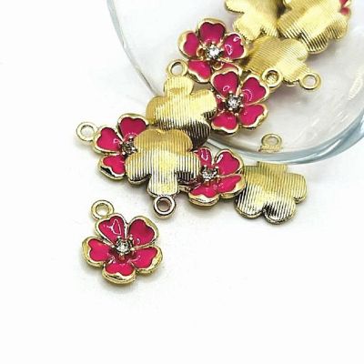 20 Pcs Pink Flower Rhinestone Charm Image 1