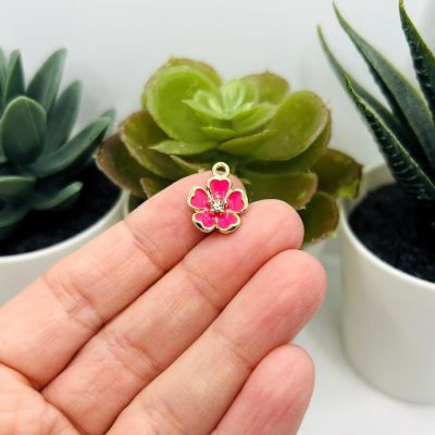 20 Pcs Pink Flower Rhinestone Charm Image 2