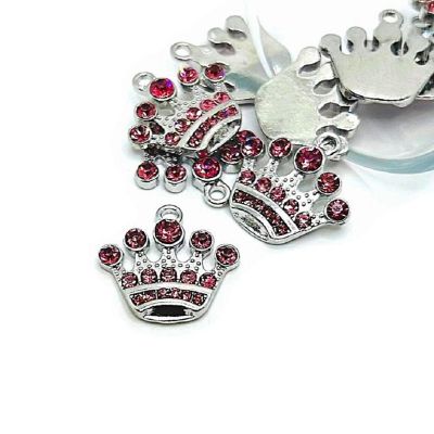 20 Pcs Pink Rhinestone Crown Charms Image 1
