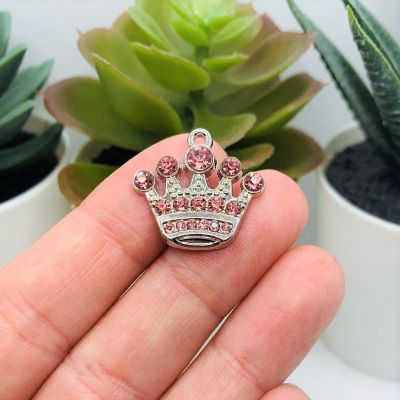 20 Pcs Pink Rhinestone Crown Charms Image 1