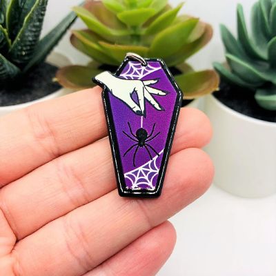 20 Pcs Purple Coffin with Spider Charms Image 1