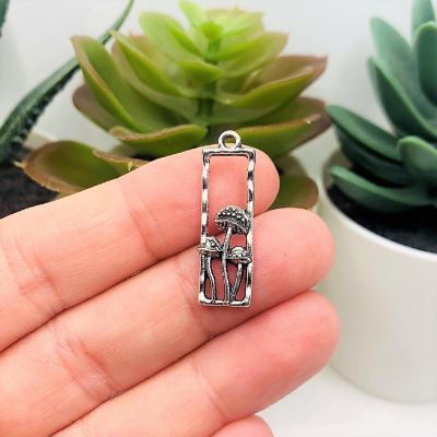 20 Pcs Rectangle Silver Mushroom Charms Image 1