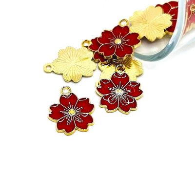 20 Pcs Red Cherry Blossom Flower Charms Image 1