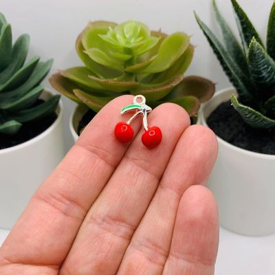 20 Pcs Red Enamel Cherry 3D Charms Image 1