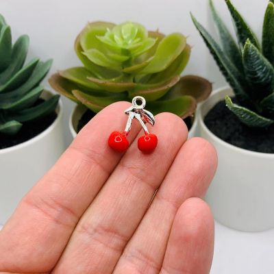 20 Pcs Red Enamel Cherry 3D Charms Image 2