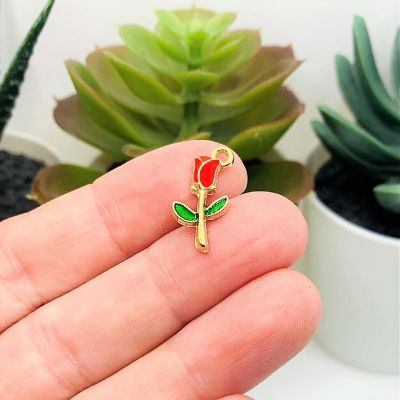 20 Pcs Red Enamel Rose Charms Image 1