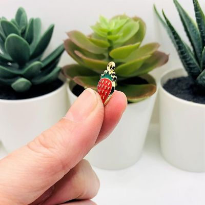 40 PCS Strawberry Charms - Red & Pink Enamel Fruit Pendants For Jewelry Making