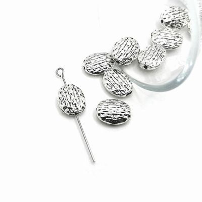 20 Pcs Rough Oval Silver Spacer Beads Image 1