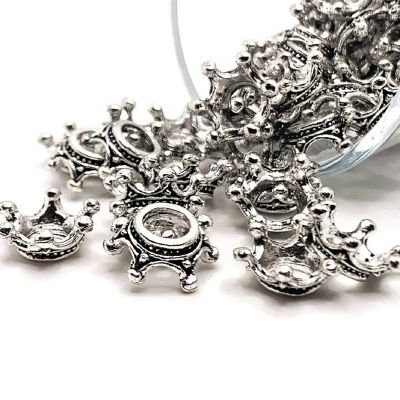20 Pcs Silver 3D Crown Charms, Bead Caps Image 1