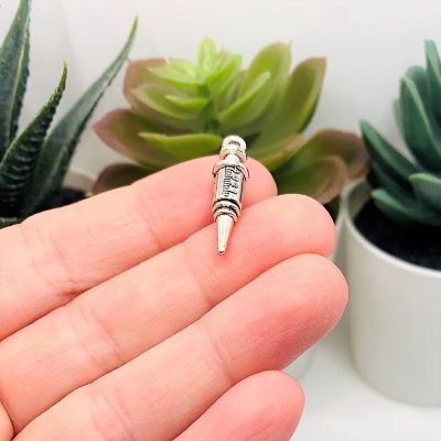 20 Pcs Silver 3D Doctor Syringe Charms Image 1