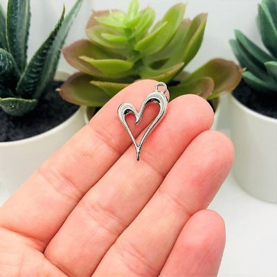 20 Pcs Silver Asymmetrical Heart Charms Image 2