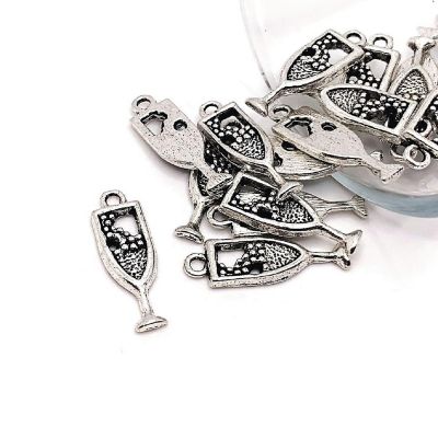 20 Pcs Silver Champagne Flute Charms Image 1