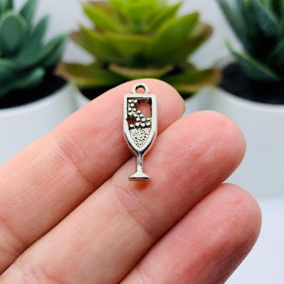 20 Pcs Silver Champagne Flute Charms Image 1