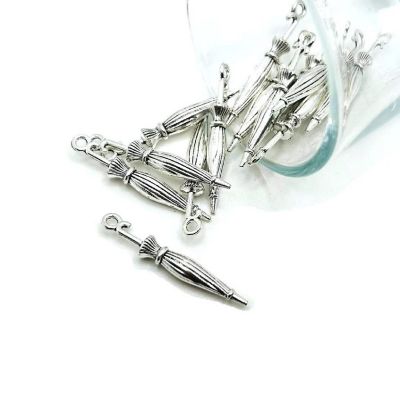 20 Pcs Silver Closed Umbrella 3D Charms Image 1