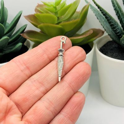 20 Pcs Silver Closed Umbrella 3D Charms Image 1