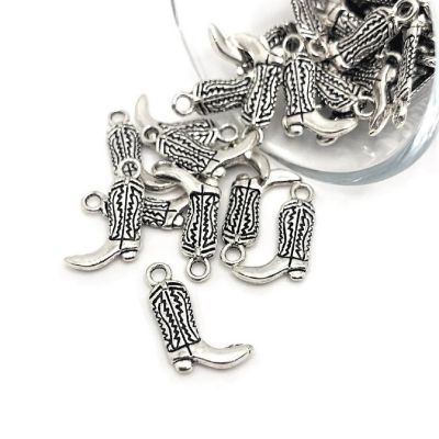 20 Pcs Silver Cowboy Boot Charms Image 1