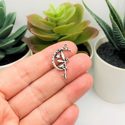 20 Pcs Silver Fairy on Moon Charms Image 1