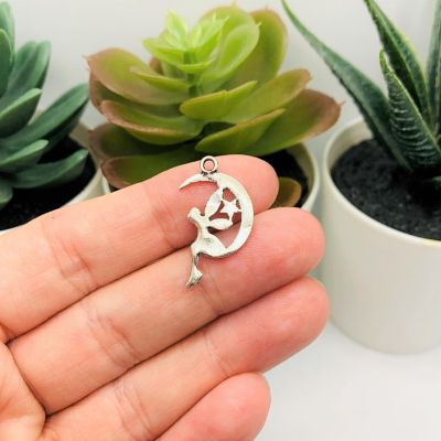 20 Pcs Silver Fairy on Moon Charms Image 3