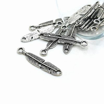 20 Pcs Silver Feather Charms Image 1