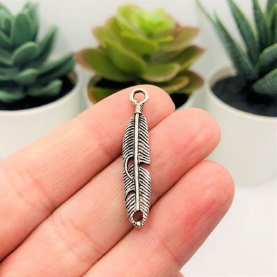 20 Pcs Silver Feather Charms Image 1