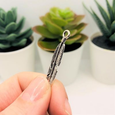 20 Pcs Silver Feather Charms Image 3