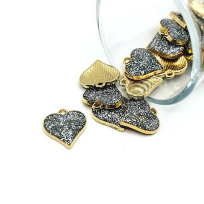 20 Pcs Silver Glitter Heart Charms Image 1