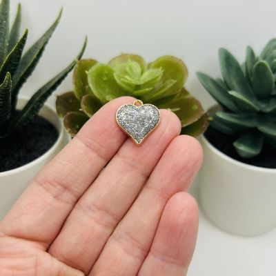 20 Pcs Silver Glitter Heart Charms Image 1