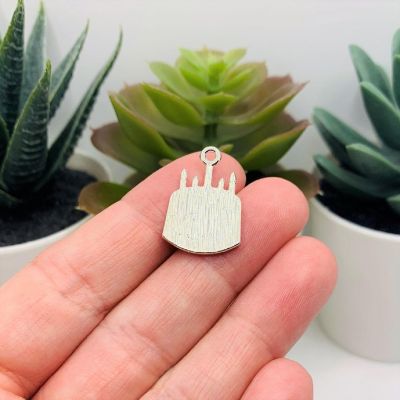 20 Pcs Silver Happy Birthday Cake Charms Image 2