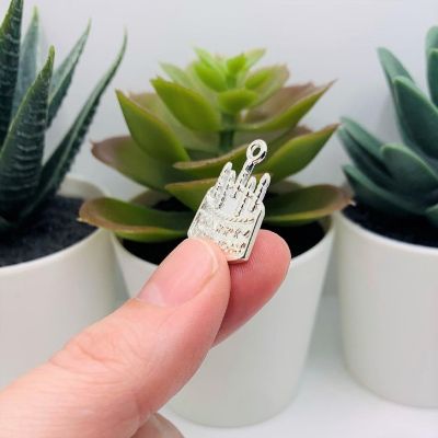 20 Pcs Silver Happy Birthday Cake Charms Image 3