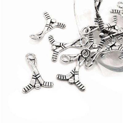 20 Pcs Silver Hockey Stick 3D Charms Image 1
