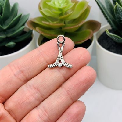 20 Pcs Silver Hockey Stick 3D Charms Image 3