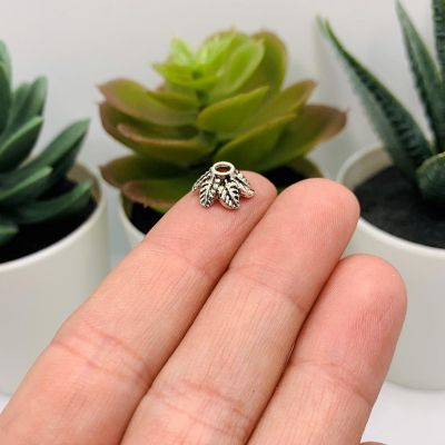 20 Pcs Silver Leaf Bead Caps Image 1