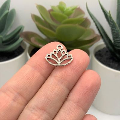 20 Pcs Silver Lotus Flower Charms Image 1