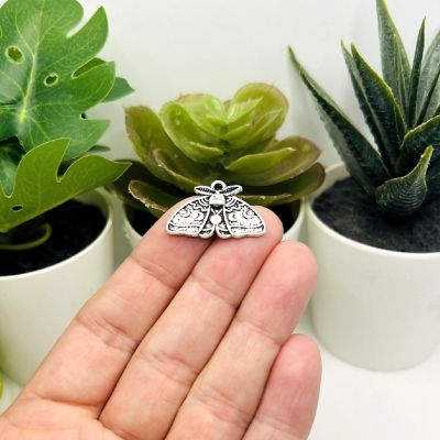 20 Pcs Silver Lunar Moth Charms Image 1