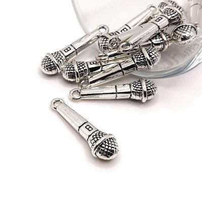 20 Pcs Silver Microphone Music 3D Charms Image 1