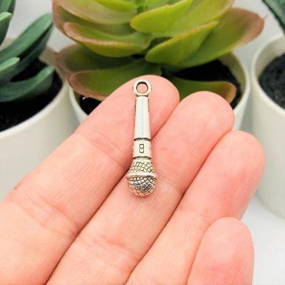 20 Pcs Silver Microphone Music 3D Charms Image 1