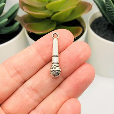20 Pcs Silver Microphone Music 3D Charms Image 2