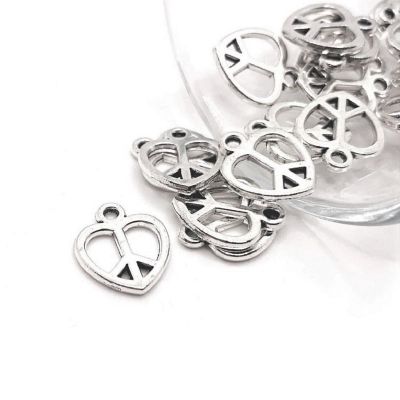 20 Pcs Silver Peace Heart Hippie Charms Image 1