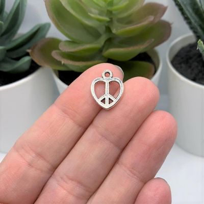 20 Pcs Silver Peace Heart Hippie Charms Image 1
